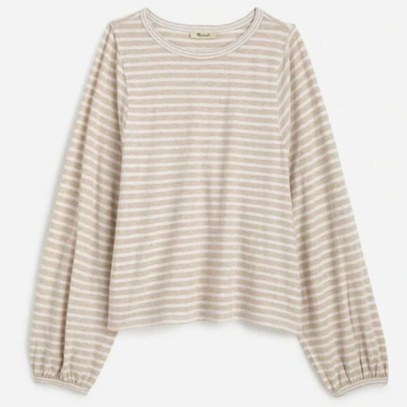 NWT Madewell Long Balloon-Sleeve Crewneck Tee in Stripe Size L - Picture 1 of 6